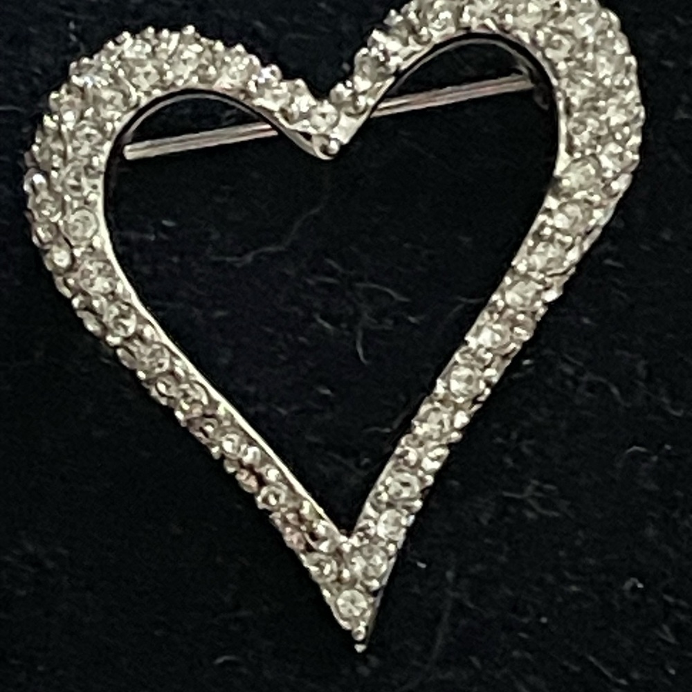 Authentic Swarovski Crystal Heart Broach Large Silver Abstract 3-D Heart Brooch